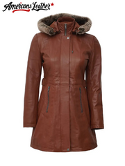 Jean Brown Shearling Coat Womens with Removable Hood